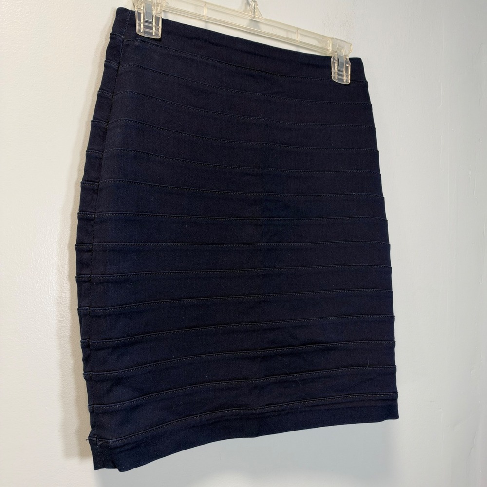 Express Navy Blue Bandage Mini Skirt Size 2 Exposed Back Zipper Bodycon - Picture 2 of 6